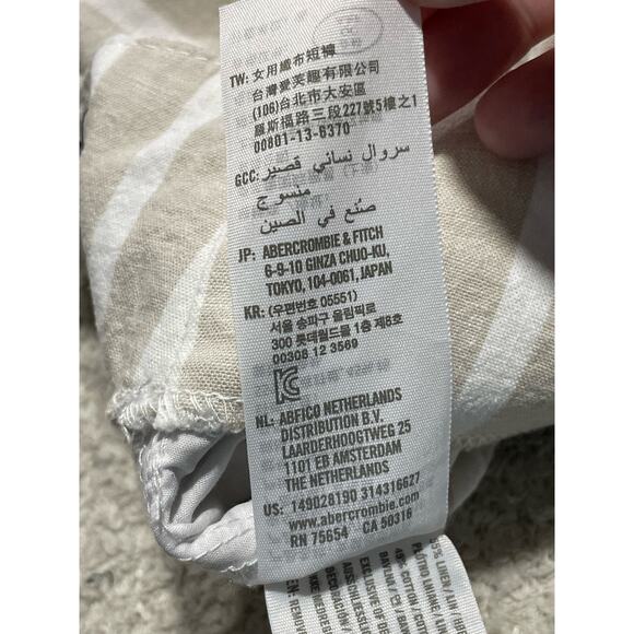 Abercrombie & Fitch Linen Cotton Button Shorts Womens Medium Tan White Stripes - Picture 9 of 11